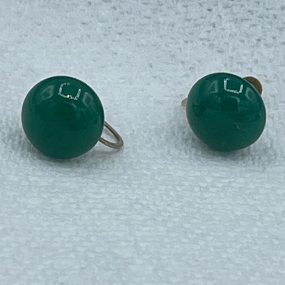 Vintage milky green jade screw back earrings